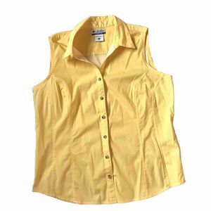 VTG Columbia Womens Size XL Yellow Sleeveless Button Up Shirt Top Tank Outdoor